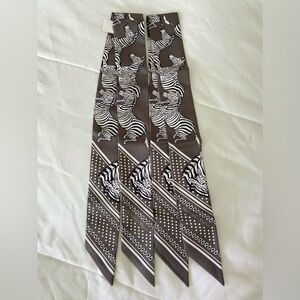 SOLD 2X HERMES Silk Twilly Bandeau Scarf “Les Zebres Zebra Gris Taupe/Noir/ Gray